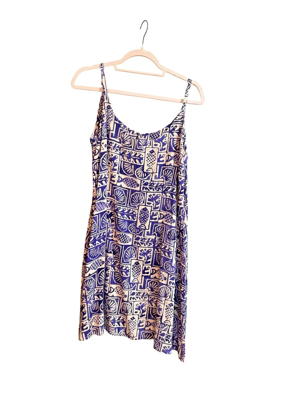 Vintage Rum Reggae Purple Ivory Tropical Fish Shell Rayon Sundress Medium - Picture 2 of 5